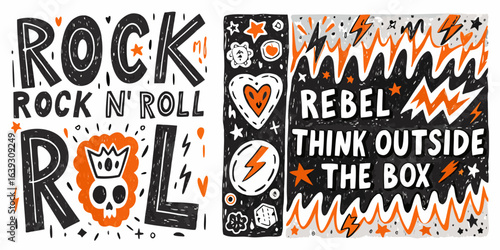 Rock and roll rebel think outside the box hand drawn illustration