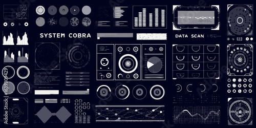 Futuristic sci fi ui elements and data visualization displays