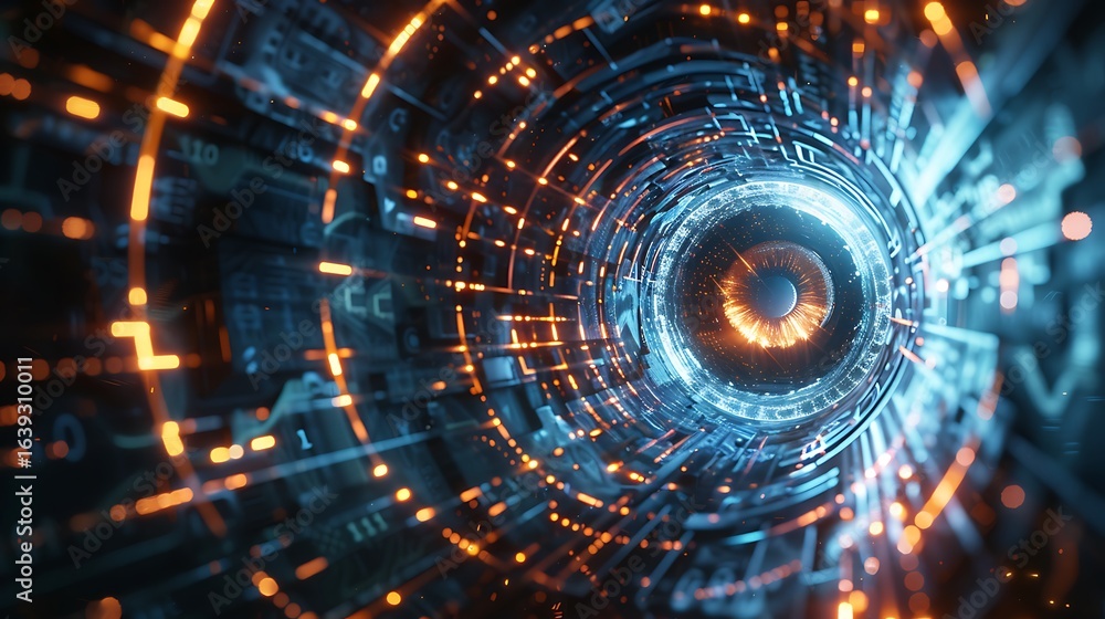 Fototapeta premium A vibrant fusion of technology, science, and design, featuring digital patterns, abstract shapes, and futuristic concepts. Dynamic waves, geometric grids, and colorful fractals create a stunning visua