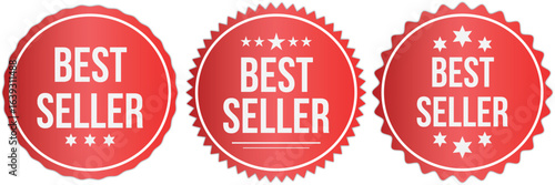 Sticker best seller set isolated premium quality in  red color perfect for mark best seller product