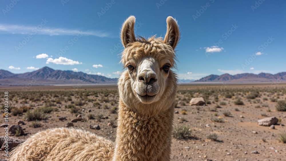 Obraz premium Llama and alpaca grazing in highland plains close to the Atacama Desert border