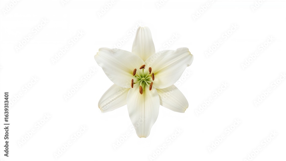 Obraz premium Isolated white lily head on a blank background, signifying virtue and purity