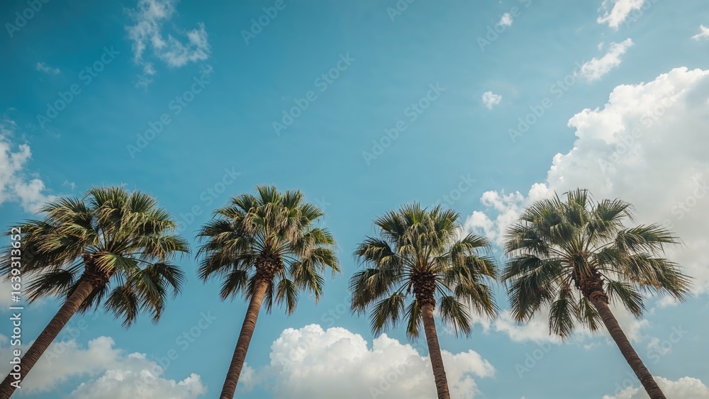 Obraz premium Observing tall palm trees reaching into a cloudless sky