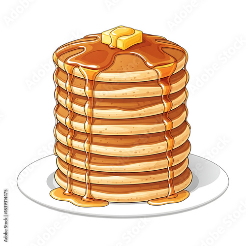Wallpaper Mural Photo of a stack of golden pancakes topped with melting butter and dripping maple syrup on a white plate is ready to be served isolated on transparent background Torontodigital.ca