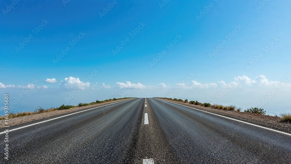 Fototapeta premium Top-down shot of a two-lane asphalt street