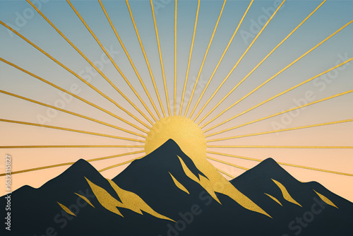 Golden sunlit mountains with radiant sky best for luxury and nature-themed design projects