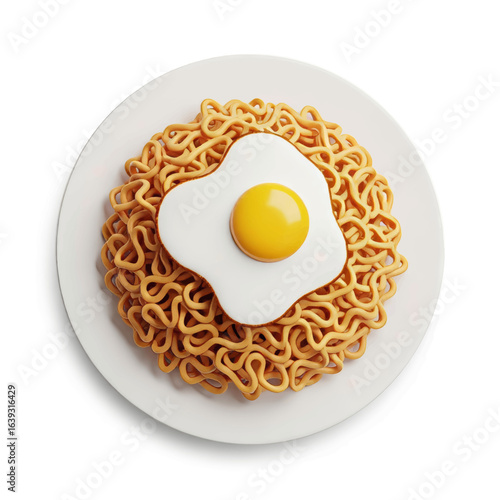 Minimalist and realistic 3D render of instant noodles with a perfectly cooked fried egg Vector Illustration