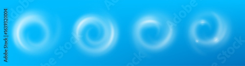 Round wind flow effect. Cool fresh air swirl on light blue background, ac fresh cold breeze