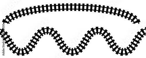 Curve train track icon, railway winding line. Curve railroad illustration top view, rail way