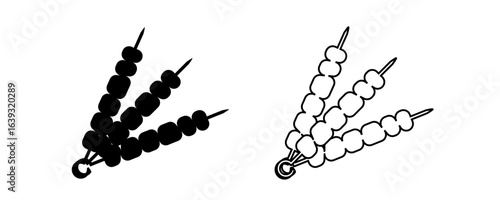 Skewer vector icon, kebab logo. Shashlik silhouette, bbq stick pictogram