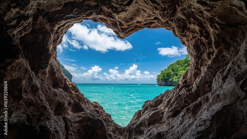 Wallpaper Mural View of turquoise sea and rocky formations seen from a heart-shaped cave opening Torontodigital.ca