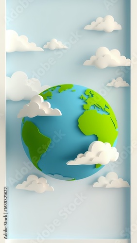 Whimsical Digital Art of Earth in a Cloudy Sky