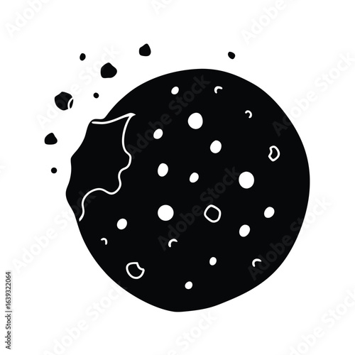chocolate chip cookie silhouette with scattered crumbs vector