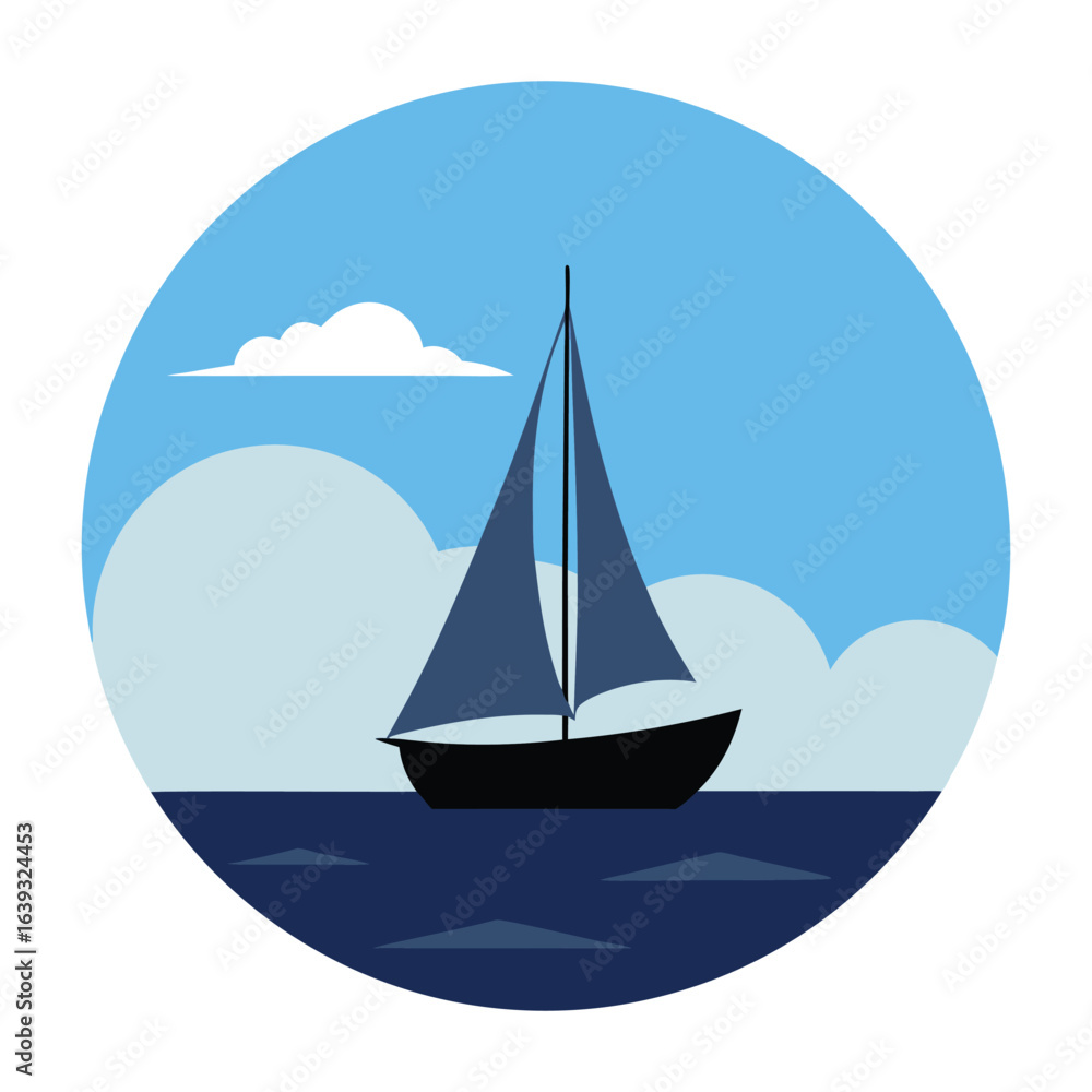 Naklejka premium Vector art of sailboat on the water with blue sky and clouds