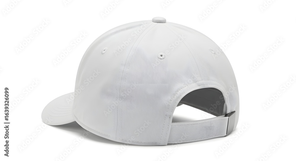 Fototapeta premium A light gray baseball cap, back view, featuring adjustable strap.