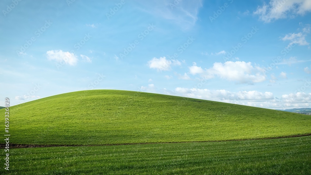 Fototapeta premium Upright perspective of emerald hills under the sky