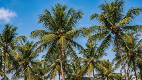 Wallpaper Mural An idyllic view of tropical palms with fresh green foliage against a radiant blue sky, perfect for summer and nature themes. Torontodigital.ca