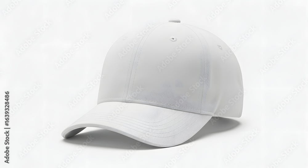 Fototapeta premium White baseball cap, blank, studio shot, simple design. Isolated background hat, baseball cap, baseball hat, hat, Front, back and angle view of adult man caps mockup.