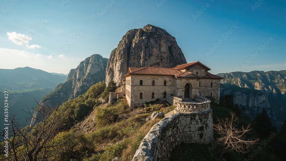 Fototapeta premium Historic Mountain Monastery Surrounded by Stunning Landscape