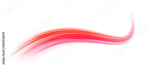 Blurred neon streaks from fast traffic in motion. Night perspective with glowing trail and electric dynamic overlay on transparent layer.