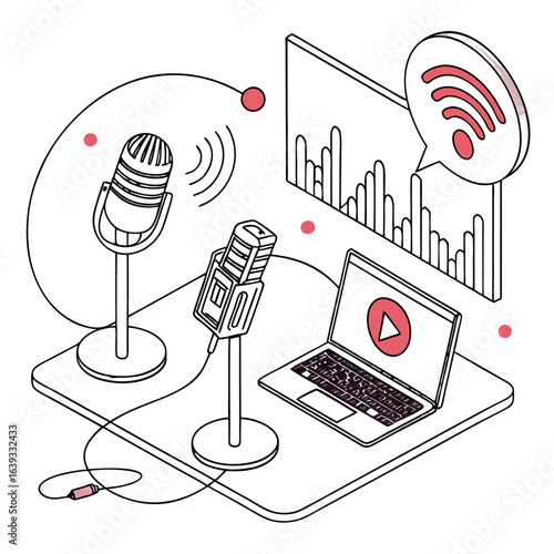 Digital media creation and broadcast with laptop and sound waves