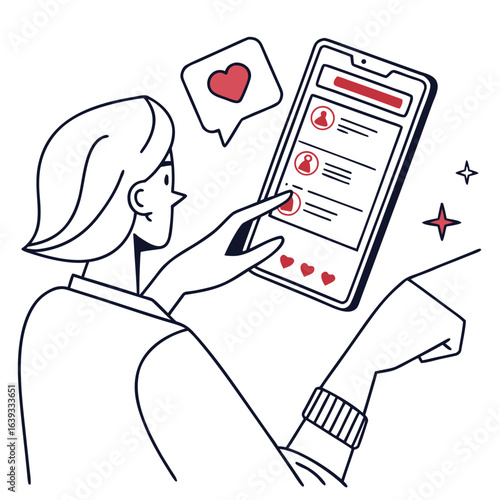 Person using smartphone to interact with social media feed and liking content