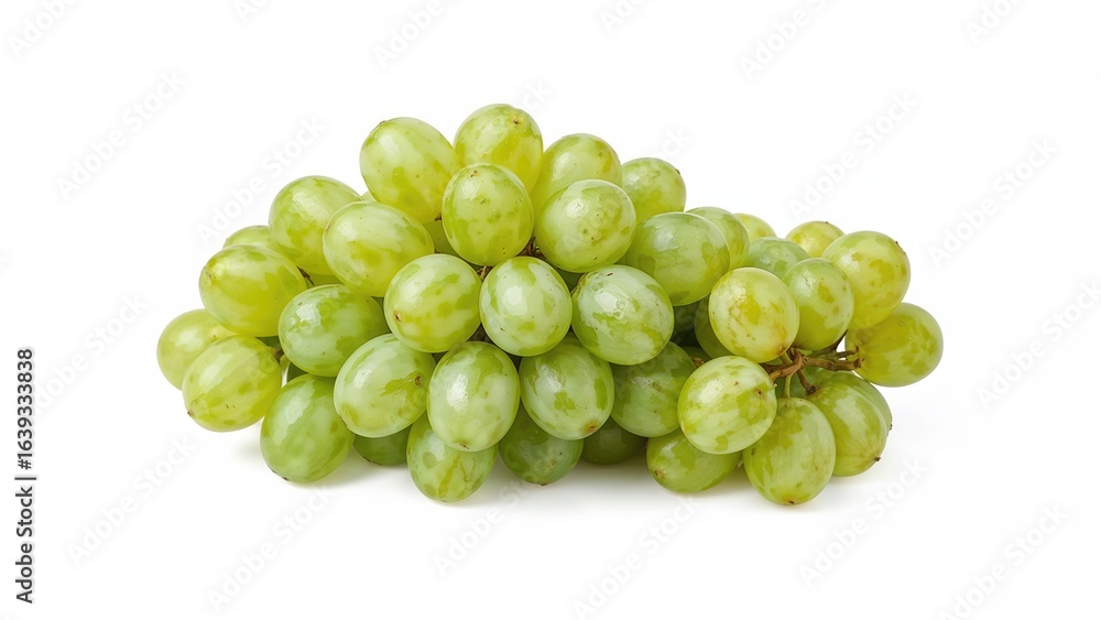 Bright green grapes set on a white surface Bright green grapes set on a white surface