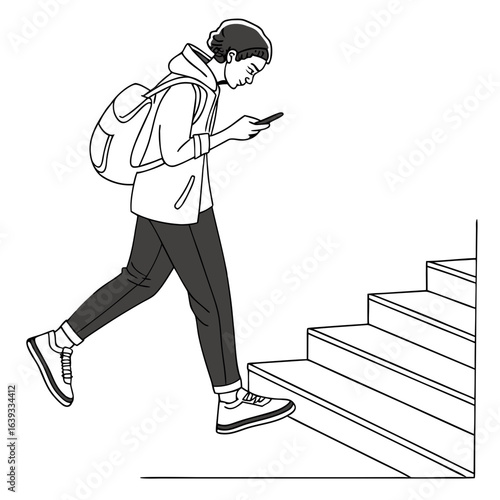 Stylized illustration of a person walking with their head down and hands in pockets