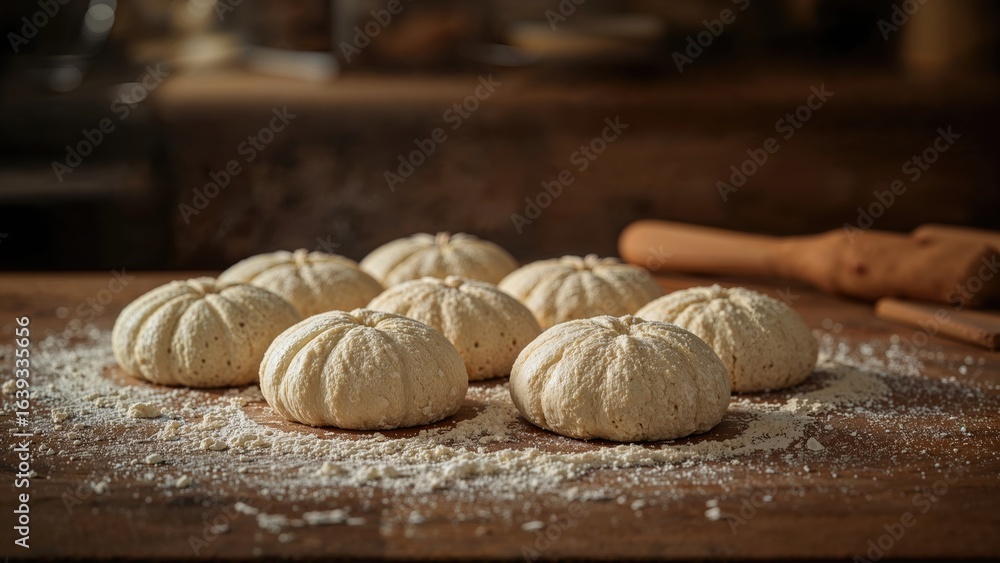 Raw dough spread across the countertop Raw dough spread across the countertop