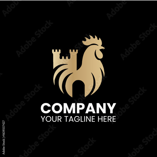 Golden Rooster and Castle Logo Vector for Premium Farm and Agriculture Branding