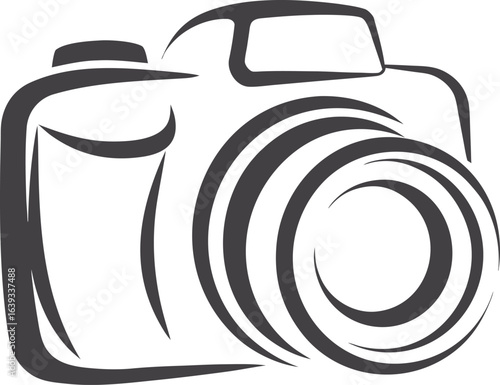 Camera vector icon illustration, simple black and white line art, minimalist photography symbol, clean design for photo, media, and creative projects