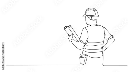 Construction Engineer Continuous Line Drawing Vector Illustration