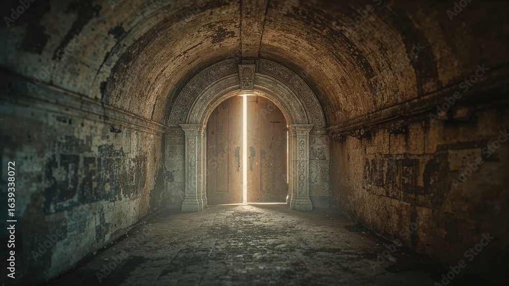 Fototapeta premium Aged underground path with shining endpoint