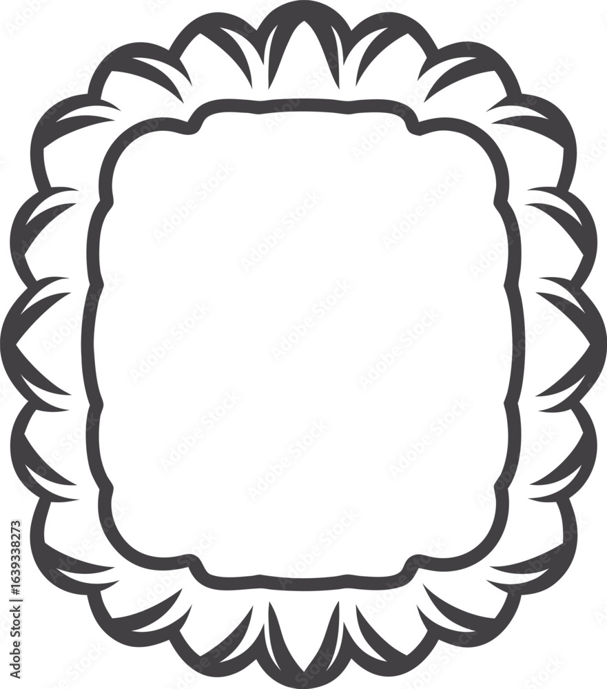Fototapeta premium Hand drawn decorative frame vector illustration, simple black and white line art, minimalist square border design, doodle ornamental frame for invitations, cards, and decorative projects