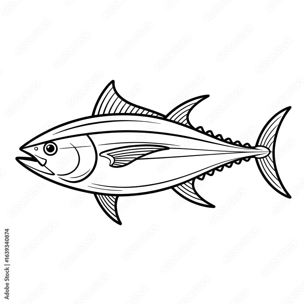 Fototapeta premium Tuna fish illustration vector line drawing coloring page design