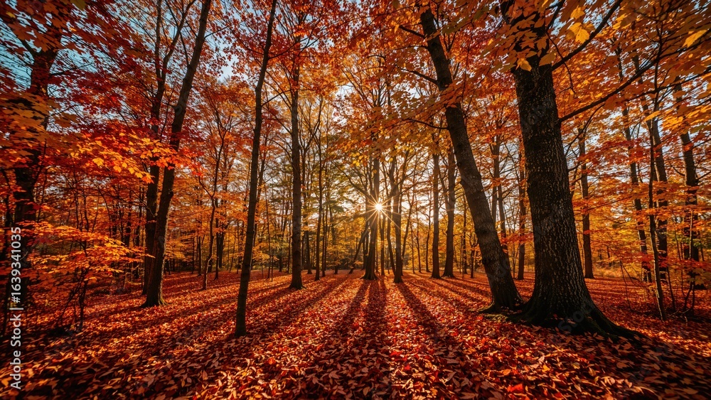 Fototapeta premium Vibrant and stunning fall woodland scene