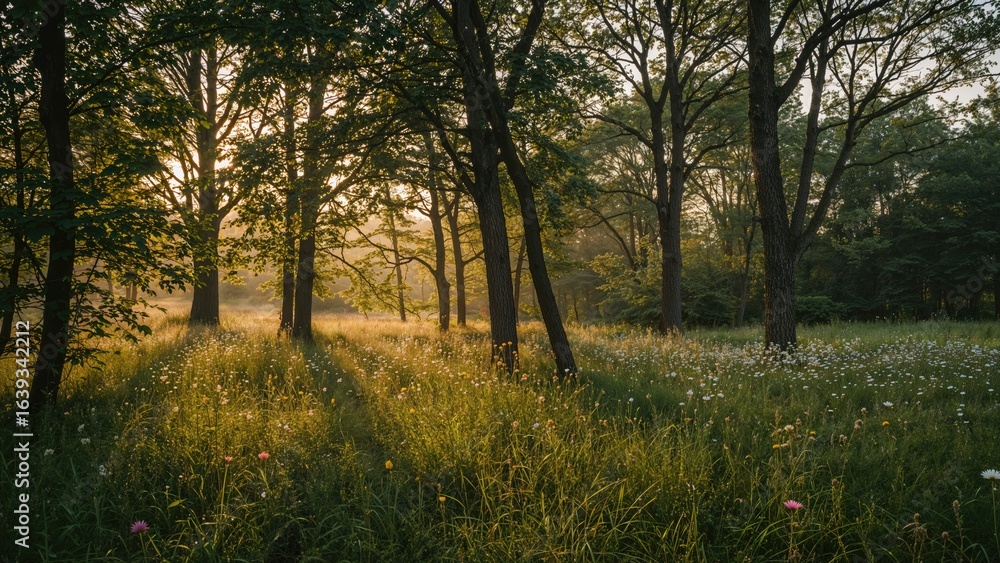 Fototapeta premium Breathtaking wild forest scene captured at dawn