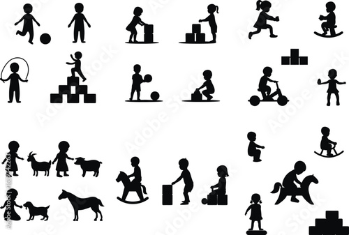 Collection of children s playtime activities silhouette