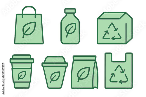 Eco-friendly packaging options showcased in vivid illustrations for sustainable living and recycling awareness