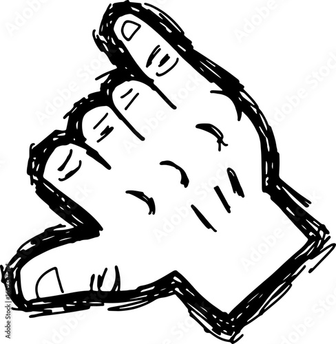 Male wrist gesture showing call me symbol on back of hand, hand drawn sketch, black line brush hand drawn