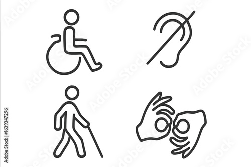 Icons representing various disabilities and accessibility symbols for inclusive design in a modern context