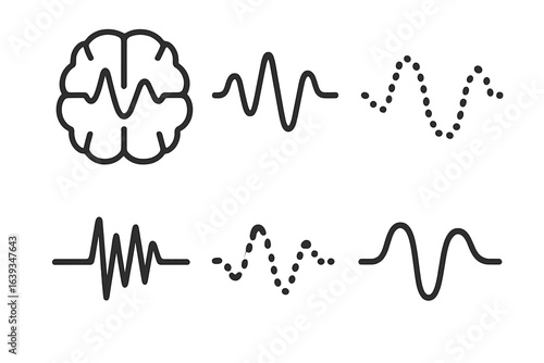 Brain wave patterns displayed through various waveform illustrations for educational purposes in neuroscience