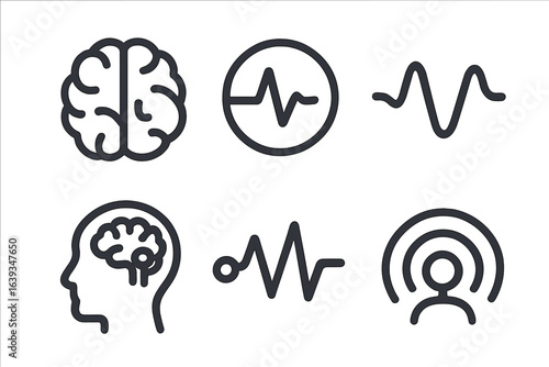 Visual representation of brain activity, heart rate fluctuations, and mindfulness concepts in a simple graphic design