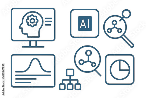 Modern technology displays artificial intelligence concepts and data analysis tools in a digital workspace environment