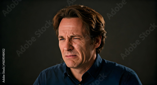 A man with a contorted face expresses strong distaste. This image could illustrate feelings of revulsion unpleasantness or an unfavorable reaction in various media projects.