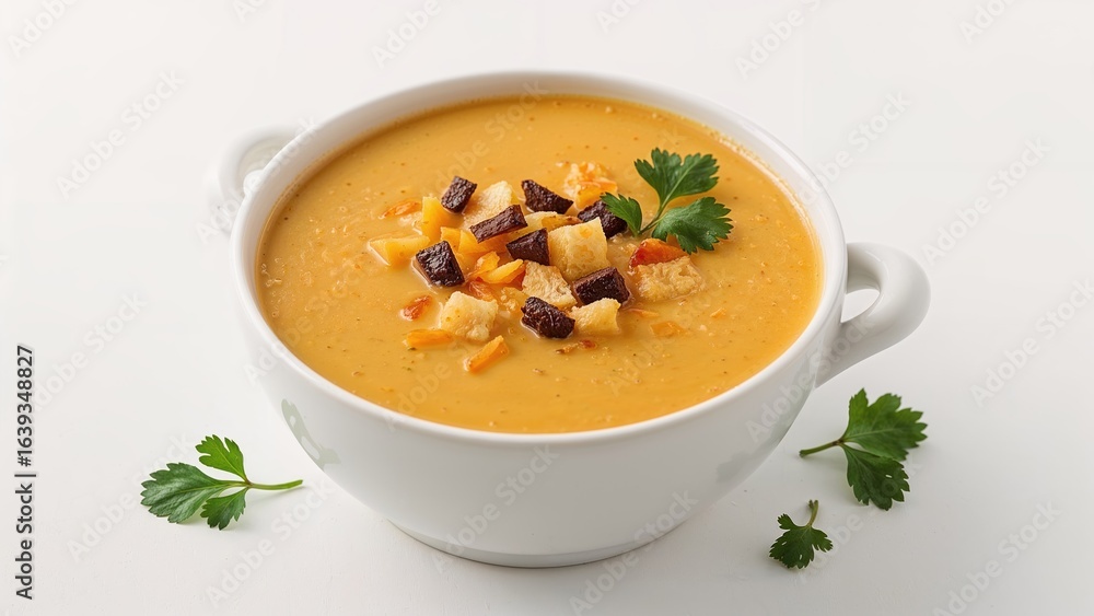 Delicious Cheese Soup Displayed On A White Surface Delicious Cheese Soup Displayed On A White Surface