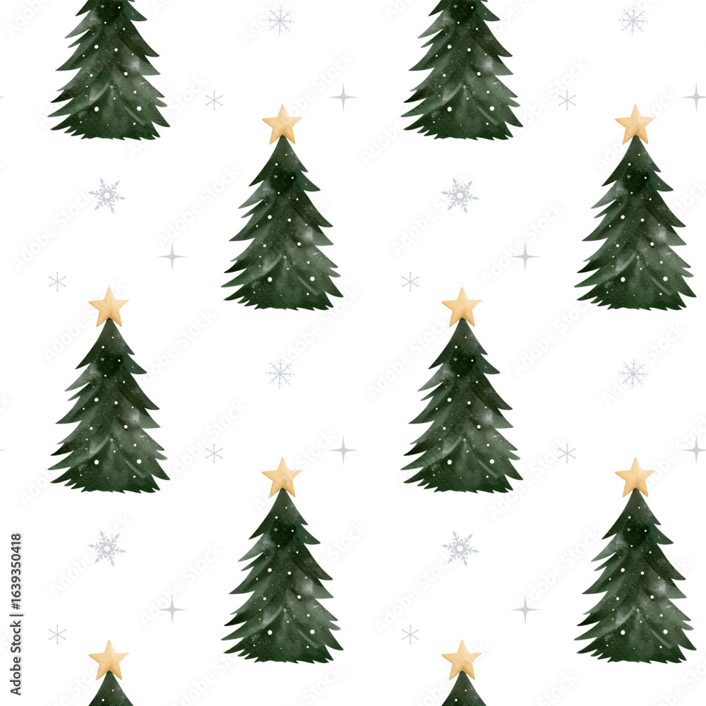 Obraz premium Watercolor seamless pattern with decorated christmas trees. Hand drawn xmas winter backgrounds.