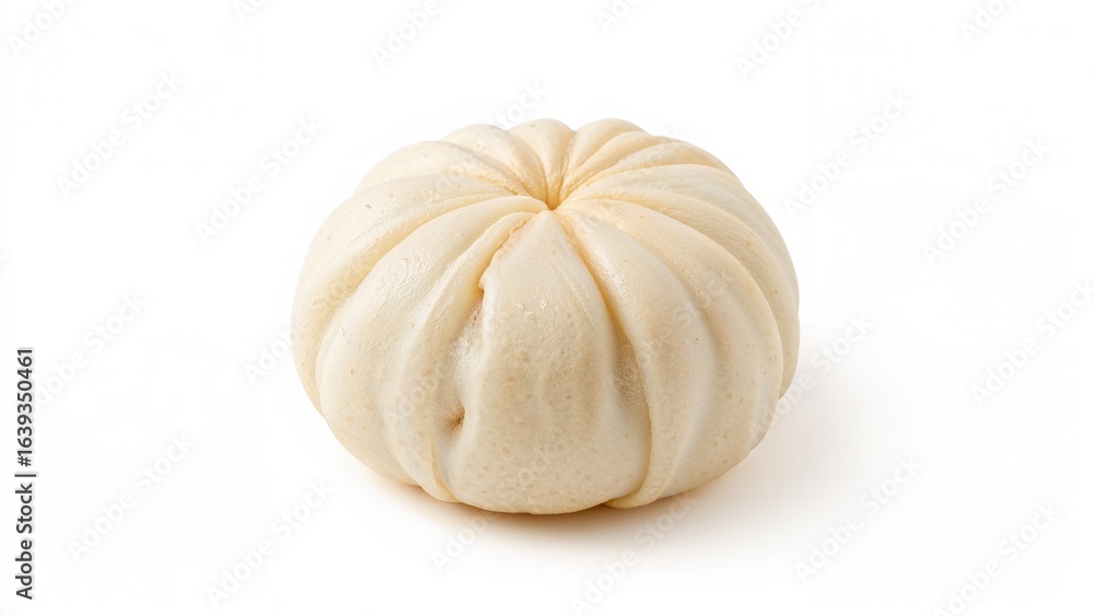 Fototapeta premium Red bean stuffed steamed bun displayed against a white backdrop