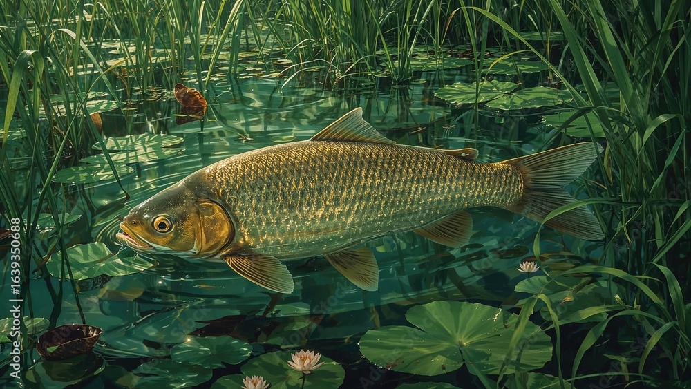 Fototapeta premium Stylish Carp Dwelling in the Marsh