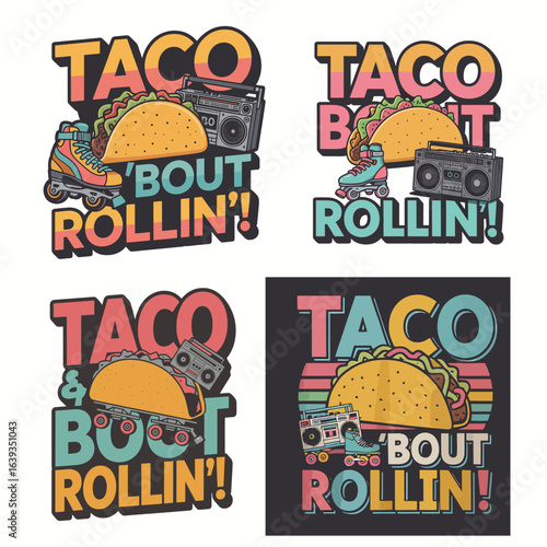 Taco boot rollin retro graphic roller skates boombox